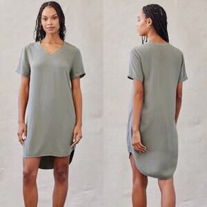 Bella Dahl La Jolla V-Neck Tee T-Shirt Short Mini Dress Soft Army Green Small